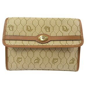 Christian Dior Honeycomb Pattern Clutch Bag Pouch Beige PVC